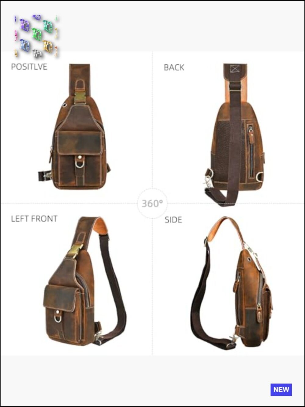 Genuine Leather Hiking Daypack Sling Crossbody Chest Bag Travel Daypack Outdoor - Picture 4 of 6